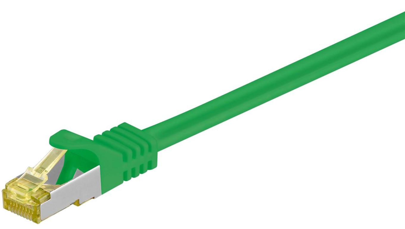 RJ45 patchkabel, CAT 6A S/FTP (PiMF), 500 MHz z CAT 7 kable surowym, Zielony - Długość kabla 0.5 m