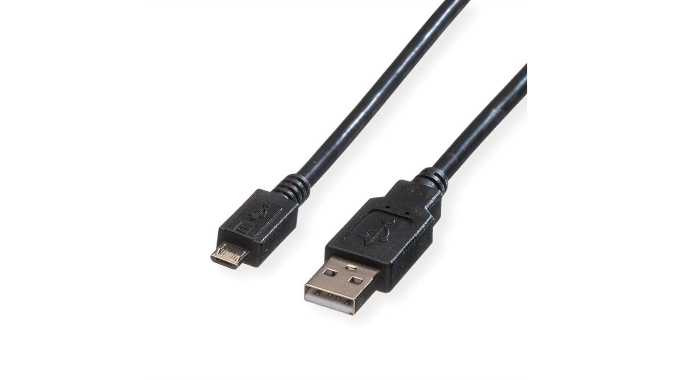 ROLINE USB 2.0 Kabel, USB A Male - Micro USB B Male, zwart, 1,8 m