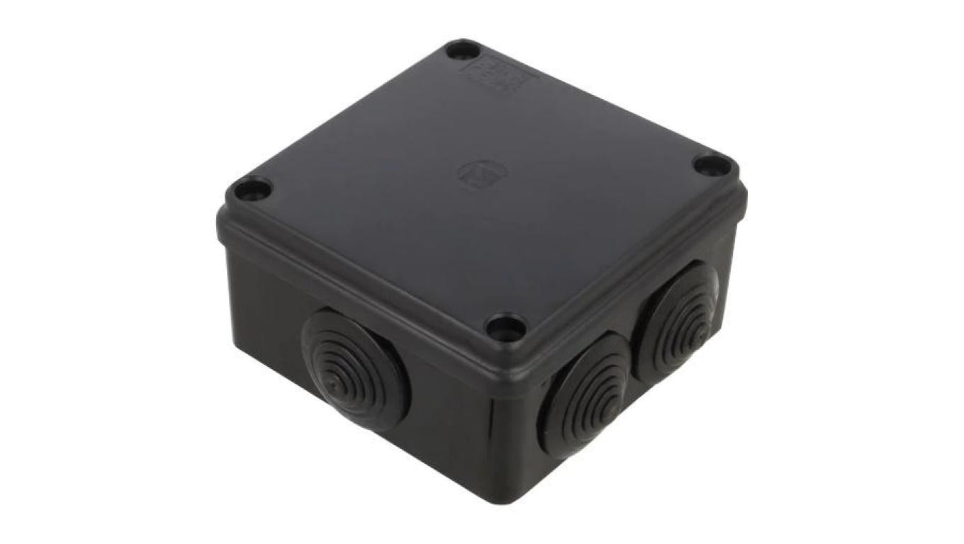 Skrzynka hermetyczna IP65 Puszka instalacyjna 100x100x50mm bezhalogenowa czarna z dławikami PG21 S-BOX 106c