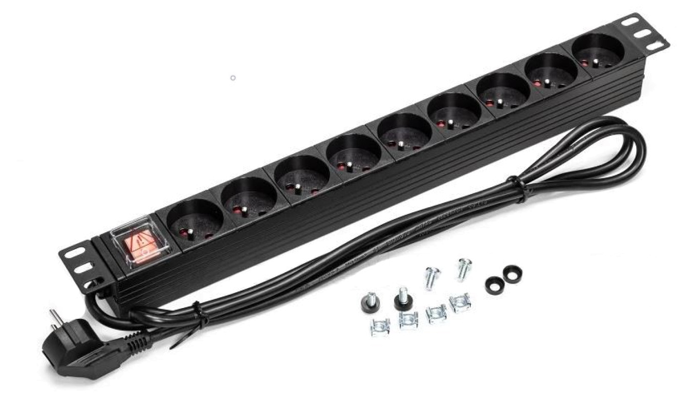 Listwa zasilająca RACK 19 1U 9 gniazd z wyłącznikiem 1,8m
