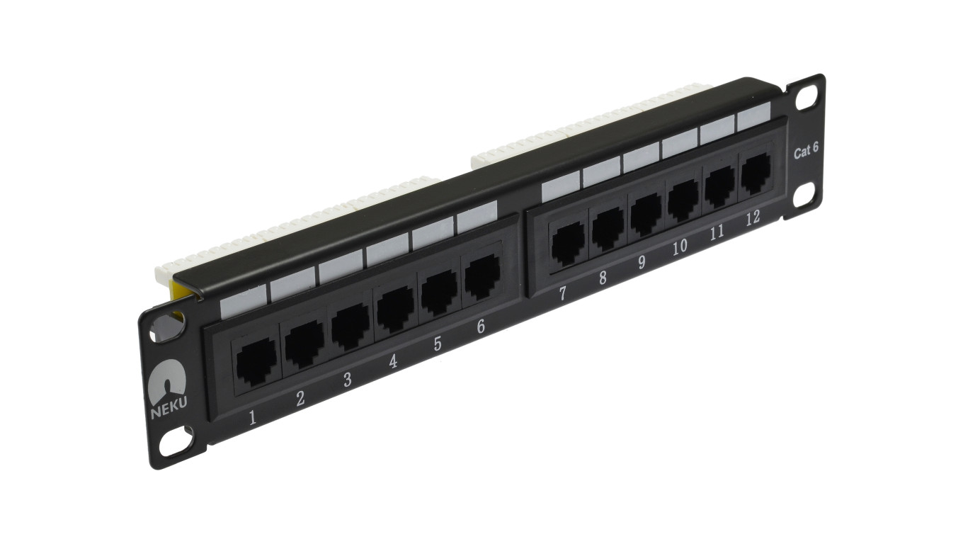 Patch panel RACK 10 cali 1U kat.6 12p UTP czarny NEKU