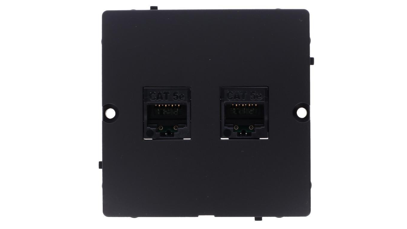 Simon Basic Gniazdo komputerowe RJ45 podwójne kategoria 5e (moduł). Montaż gniazda na wkręty do puszki czarny BMF52.02/49