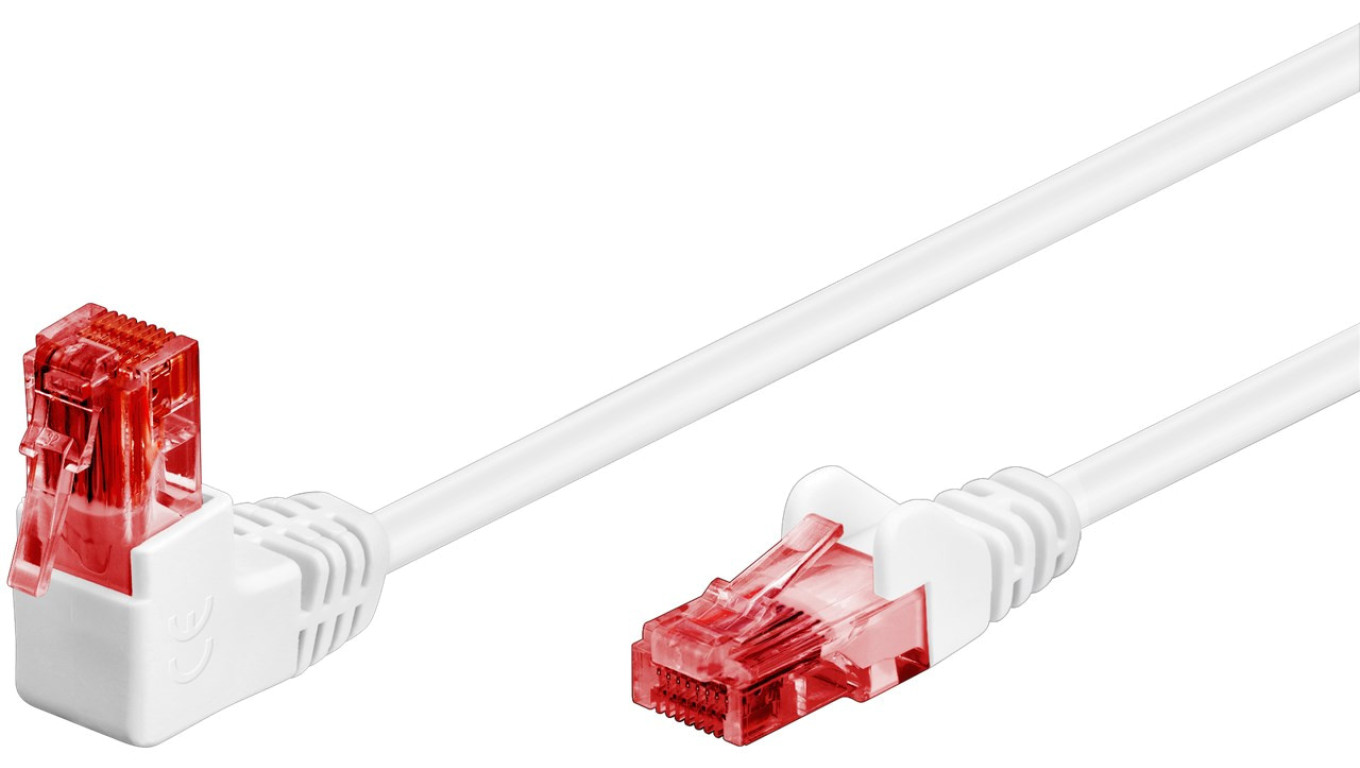 CAT 6Kabel łączący 1x 90 pod kątem,U/UTP, biały - Długość kabla 10 m