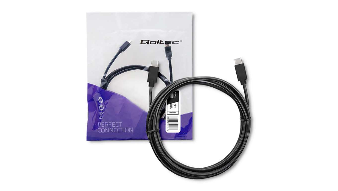 Qoltec Kabel USB 2.0 typ C męski USB 2.0 typ C męski 3m Czarny