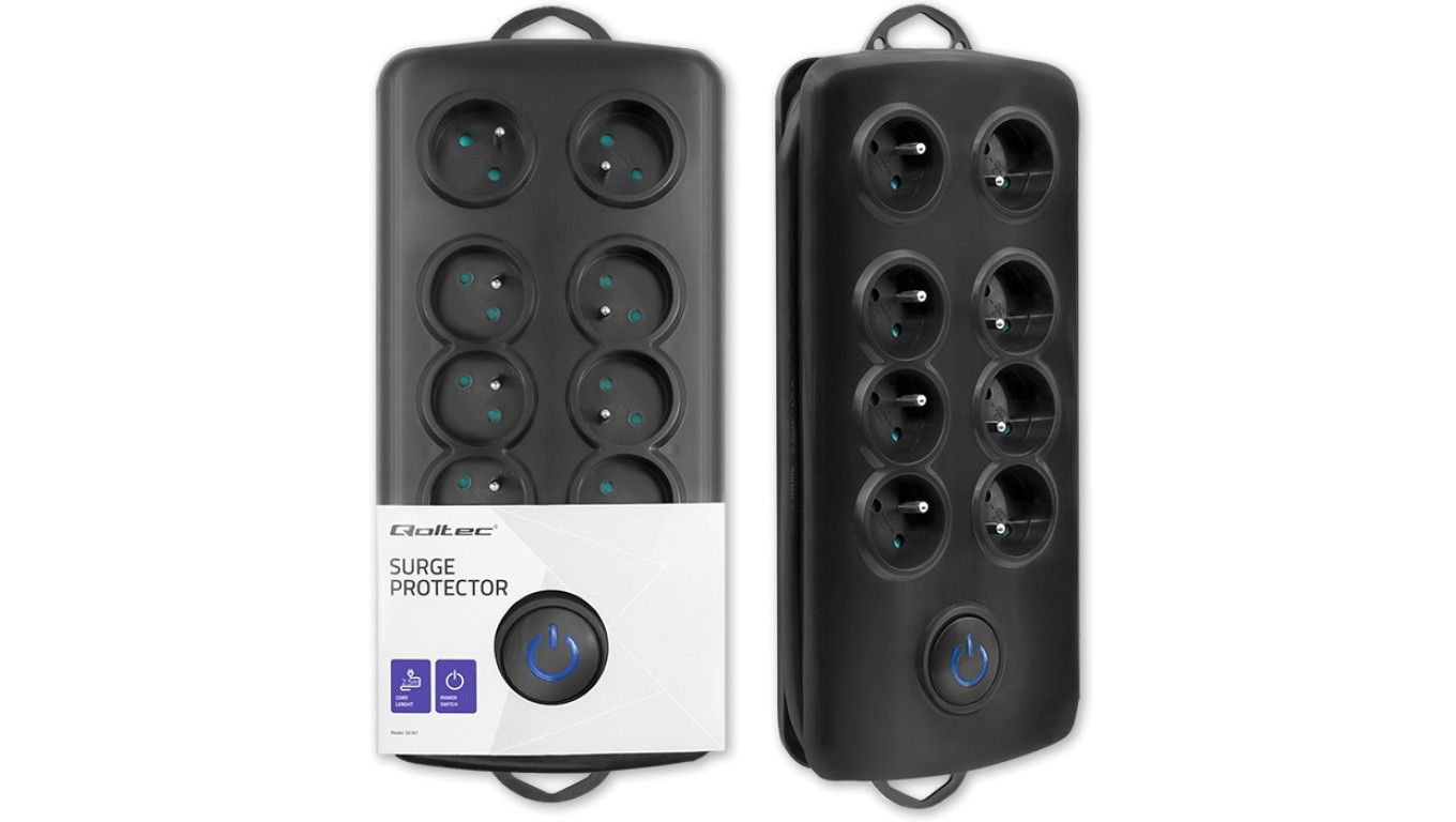 Qoltec Listwa zasilająca antyprzepięciowa 8 gniazd 2.5m Czarna