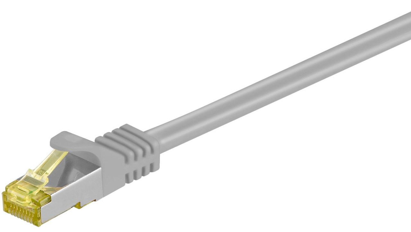 RJ45 patchkabel, CAT 6A S/FTP (PiMF), 500 MHz z CAT 7 kable surowym, Szary - Długość kabla 0.25 m