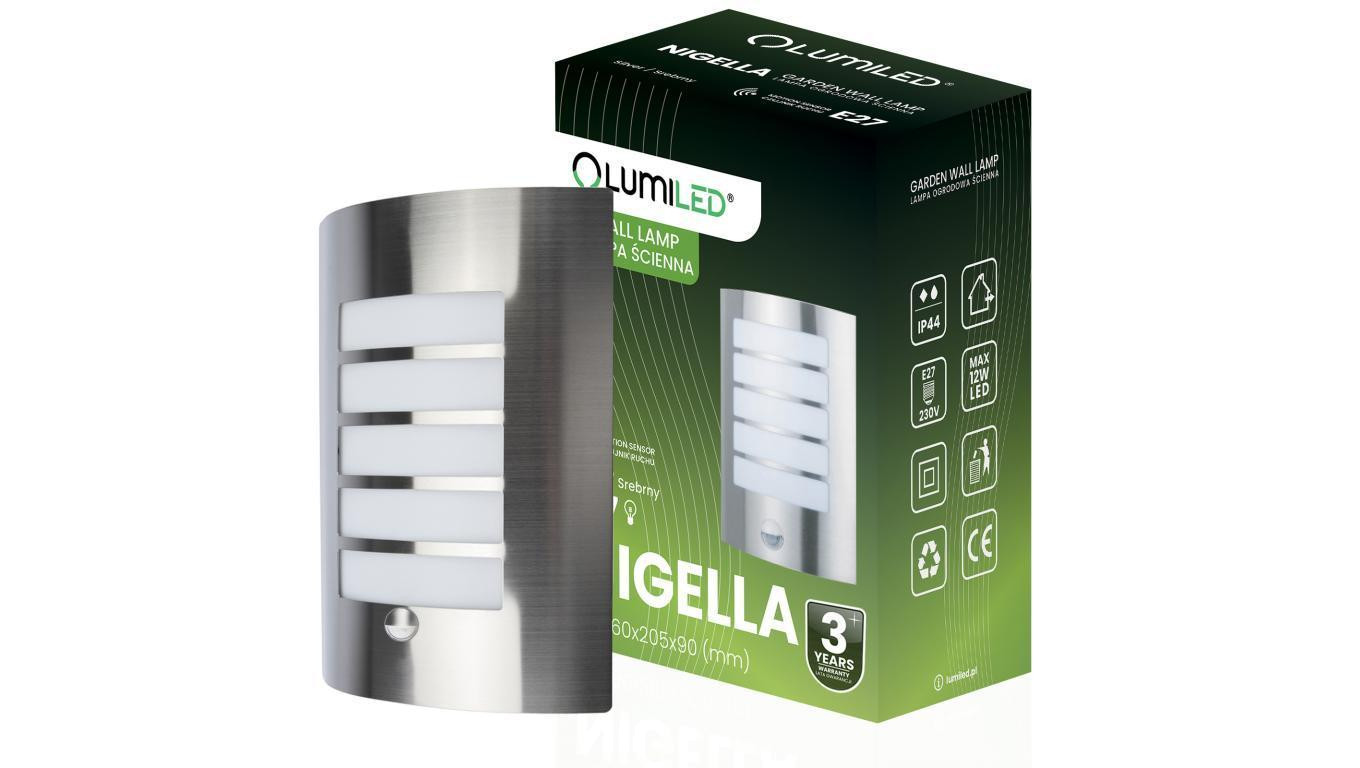 Kinkiet Ogrodowy Elewacyjny E27 NIGELLA z Czujnikiem Ruchu i Zmierzchu