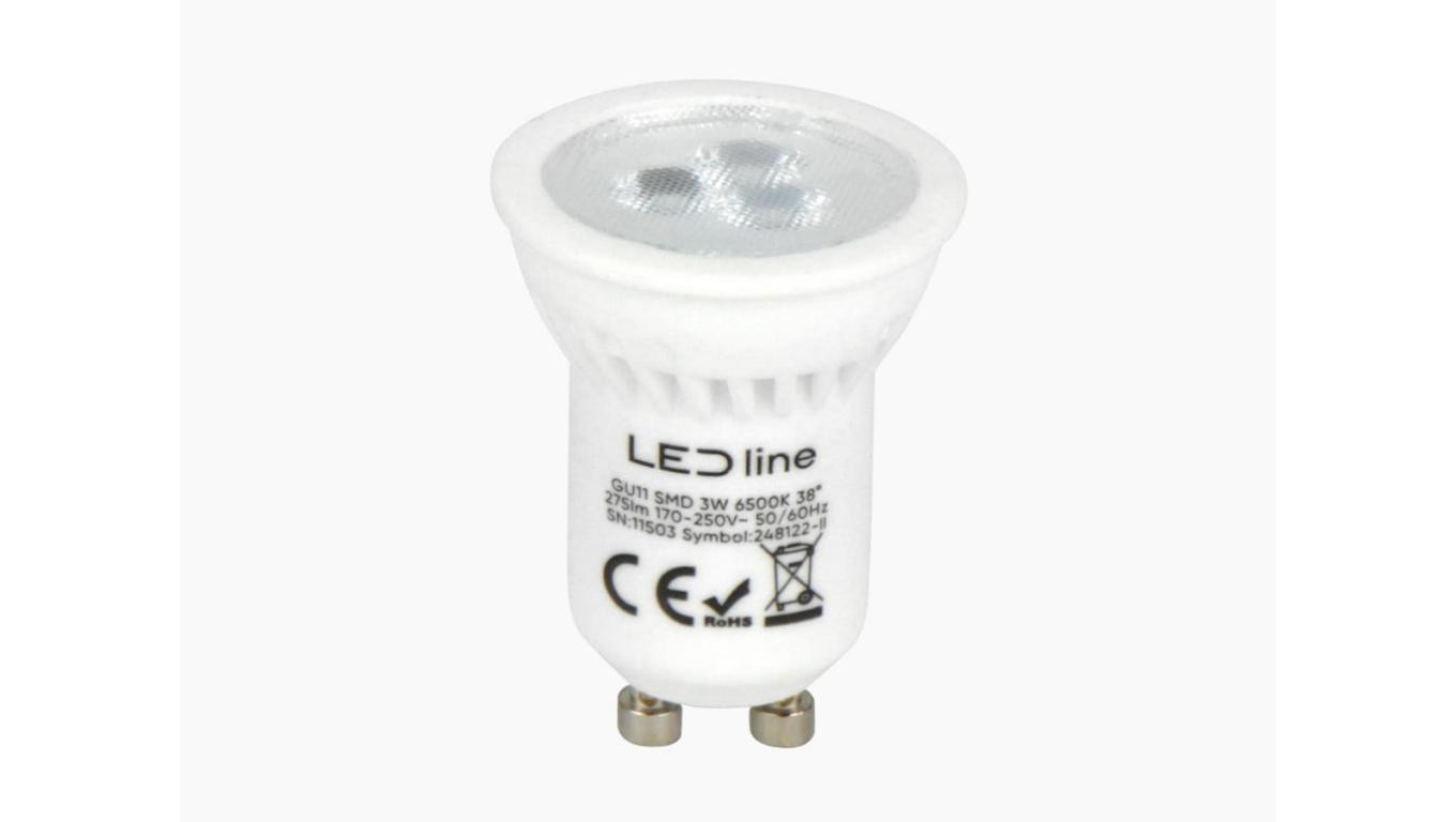 LED line PRIME żarówka LED GU11 3W 6500K zimna 330lm CERAMICZNA 38st. 5 lat gwar.