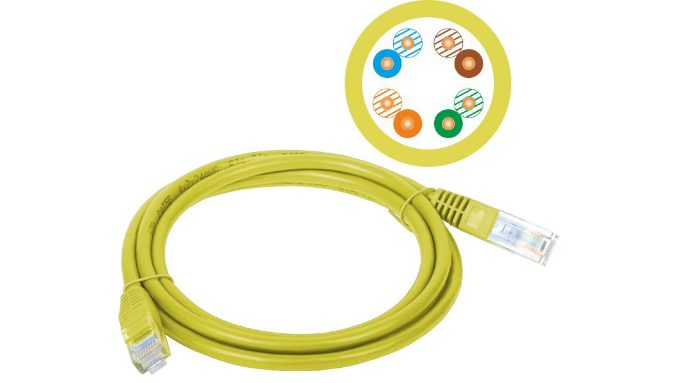 Patch-cord U/UTP kat.5e PVC 3.0m żółty KKU5ZOL3
