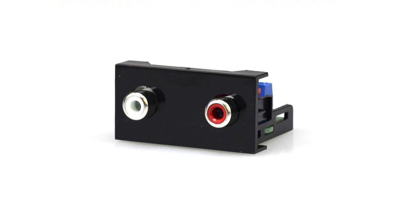 Gniazdo 2x RCA szybkozłącze moduł 1M 22,5x45 czarny Mediabox