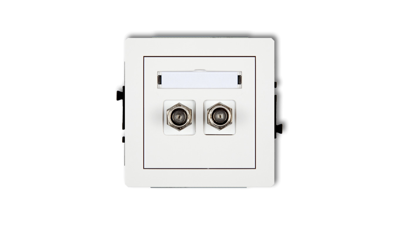 DECO Gniazdo antenowe podwójnego typu F (SAT) niklowany biały DGF-2