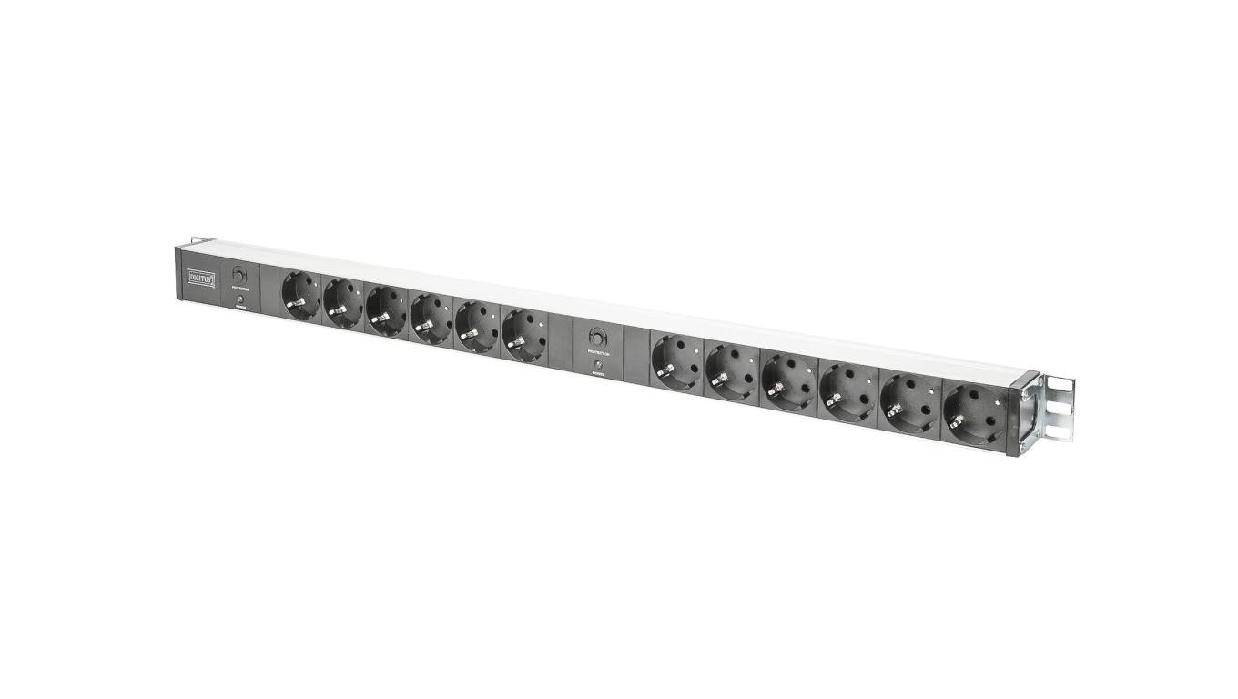 Listwa zasilająca PDU Rack 12x gniazdo schuko 2x 2m wtyk unischuko 16A zab. przeciążeniowe DN-95405