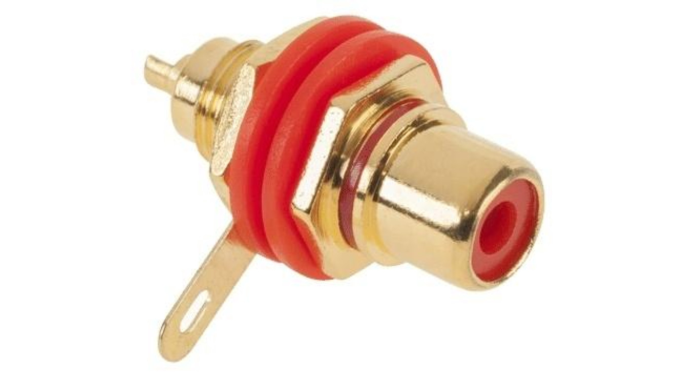 Gniazdo RCA Cinch montażowe do obudowy pozłacane czerwone