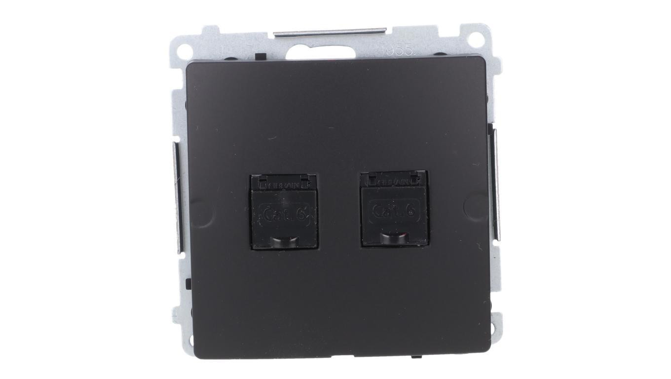 Simon Basic Gniazdo komputerowe RJ45, kat 6, podwójne z przesłoną przeciwkurzową (moduł) czarny BM62.01/49