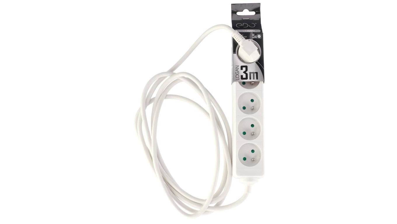 Przedłużacz domowy przenośny LOGAN White 5 - krotny z uziemieniem 3m EDO777558