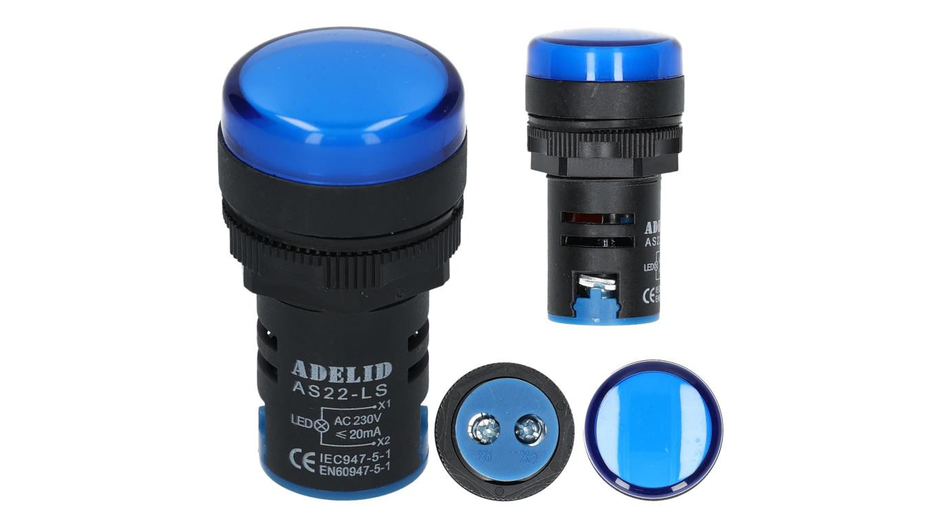 Lampka kontrolna sterownicza niebieska LED fi:22 230V