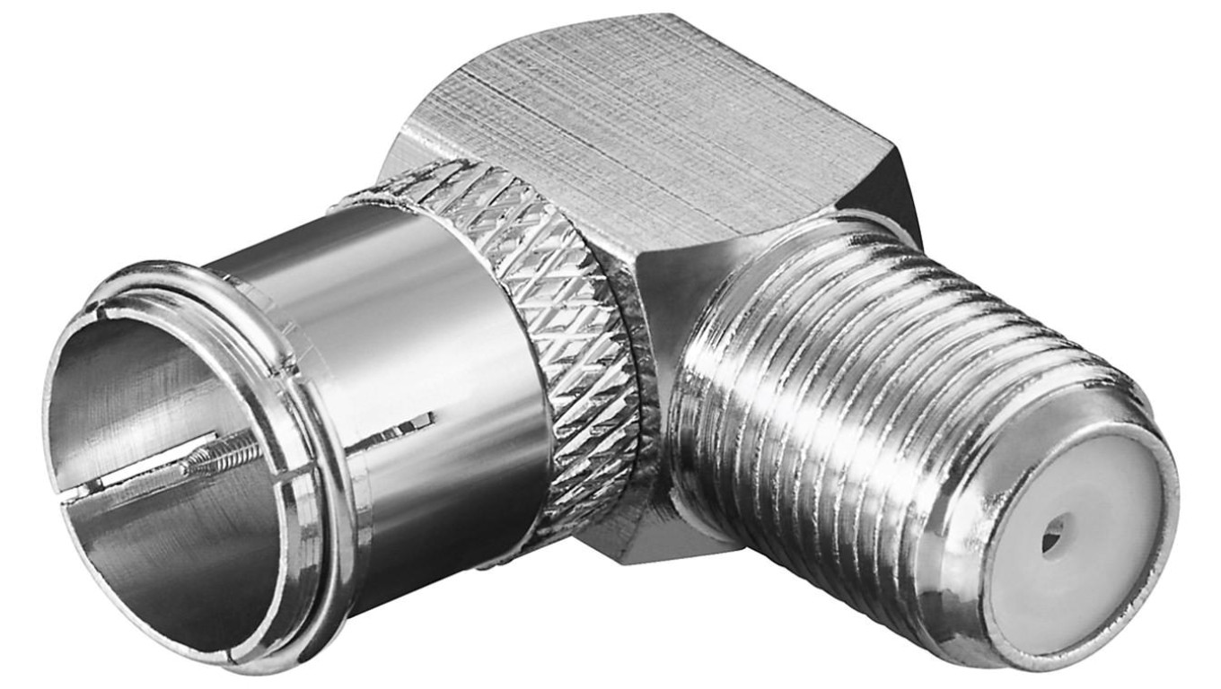Adapter kątowy: Wtyk F (szybki) Gniazdo F 90 - Połączenie, materiał obudowy miedź