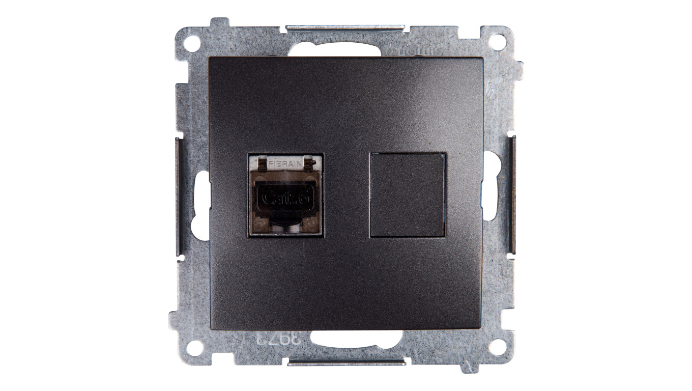 Simon 54 Gniazdo komputerowe pojedyncze RJ45 kat.6 ekranowane z przesłoną antracyt D61E.01/48