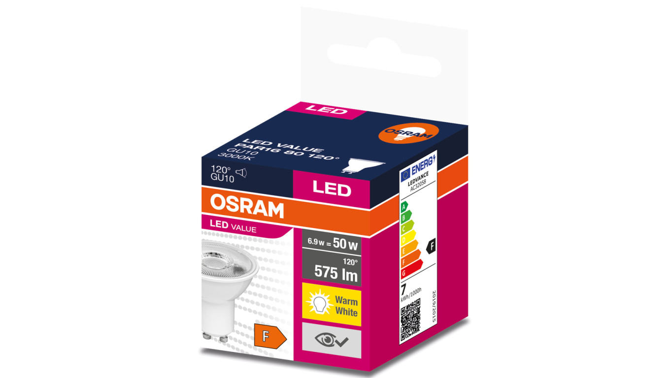 Żarówka LED VALUE PAR16 80 GU10 6,9W 575lm 3000K 830 120st. 4058075598768