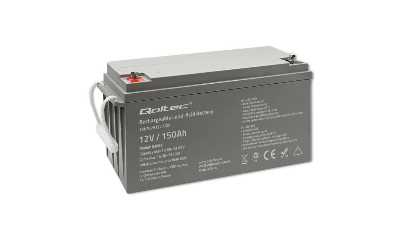 Qoltec Akumulator AGM 12V 150Ah 40.1kg Bezobsługowy Mocny LongLife do UPS, kampera, łodzi, pieca