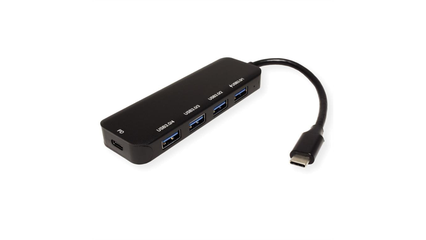 VALUE Hub USB 3.2 Gen 1, 4-portowy, kabel połączeniowy typu C, z 1 portem PD